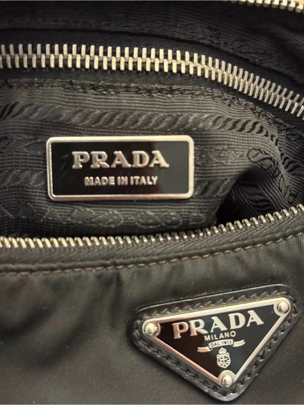 Prada Black Re-Nylon Shoulder Bag with Logo Plaque